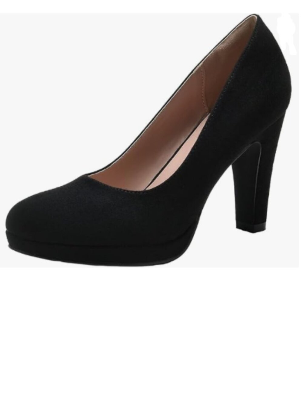 miss left Black Suede Low Platform Chunky High Heel Slip On Round Toe Pump